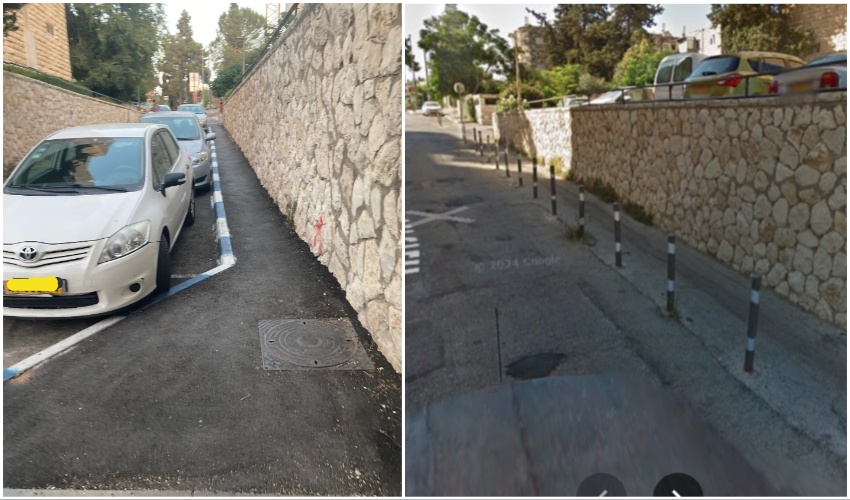 רחוב התומר - לפני ואחרי העבודות של העירייה (צילומים: גוגל מפות, פרטי)